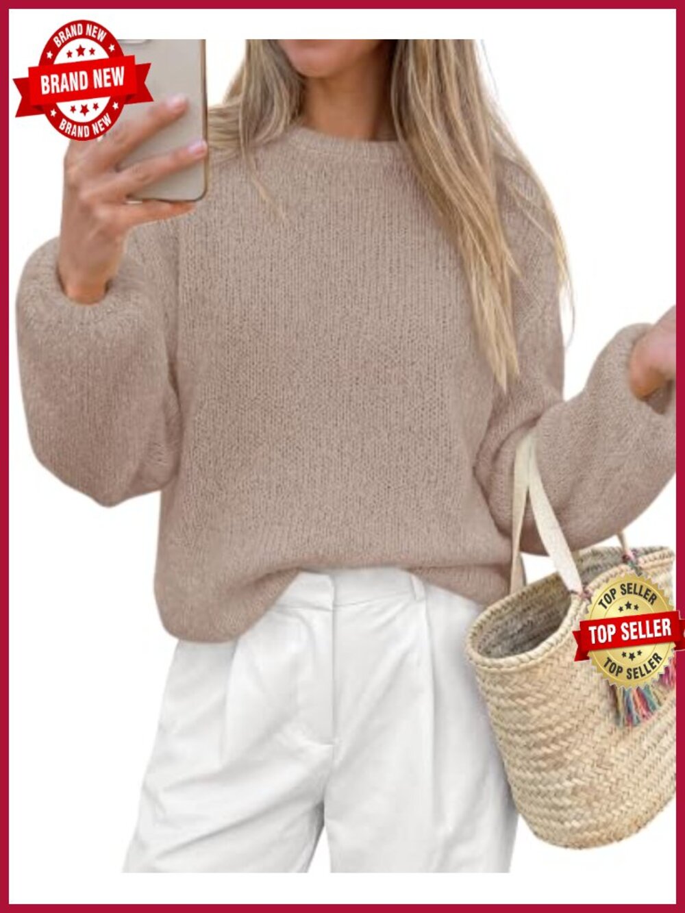 Fuzzy Knit Pullover Sweater Women Loose Long Sleeve Crew Neck